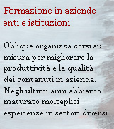 formazione in aziende, enti, istituzioni, fondazioni